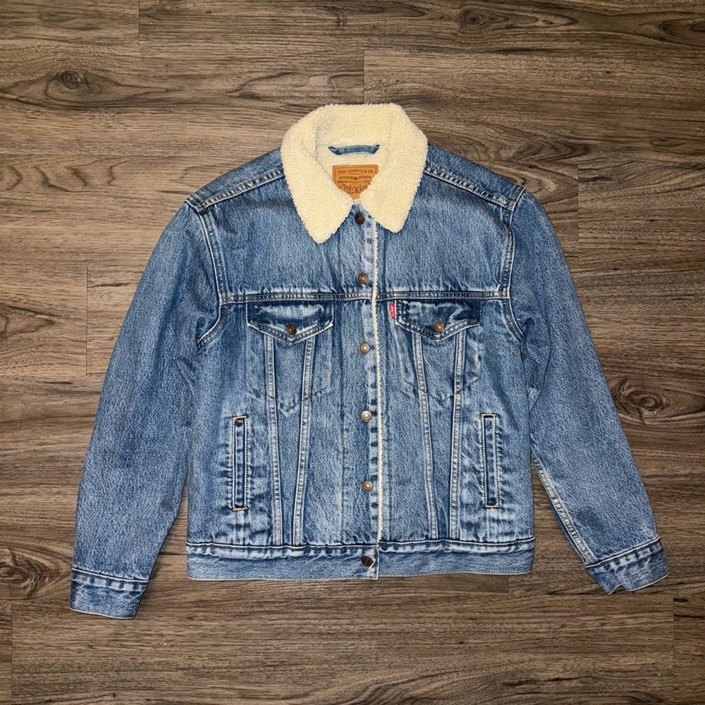 Levi's Premium Denim Trucker Jacket Womens Small Sherpa Lined